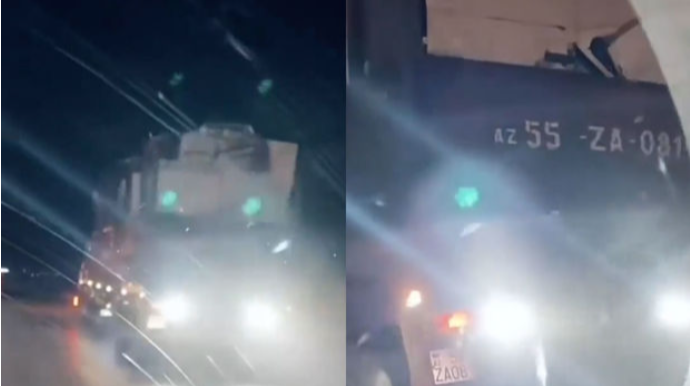 Yük maşınının arxasına fara quraşdıran sürücü barəsində araşdırma başladı - DYP HƏRƏKƏTƏ KEÇDİ - VİDEO
