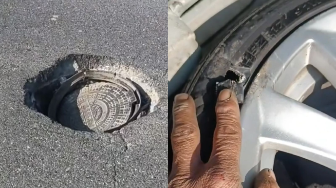 На аэропортовской дороге в Баку яма создает опасность для водителей — ВИДЕО 