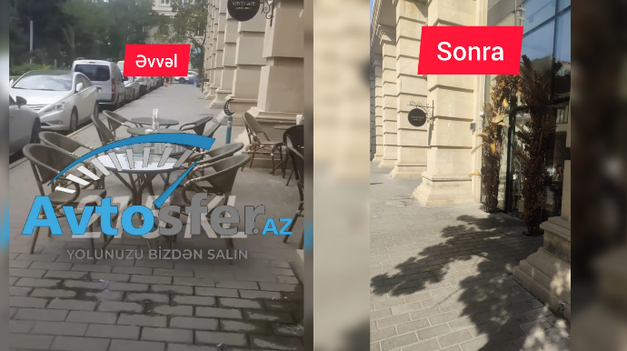 “Hökumət Evi” tərəfdə restoran səkini zəbt etmişdi; İCRA YIĞIŞDIRDI - VİDEO   - FOTO