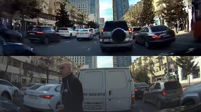 Tıxacda təhlükə yaradan sürücü şikayətçiyə hücum çəkdi: “Əcəb edirəm”    - VİDEO