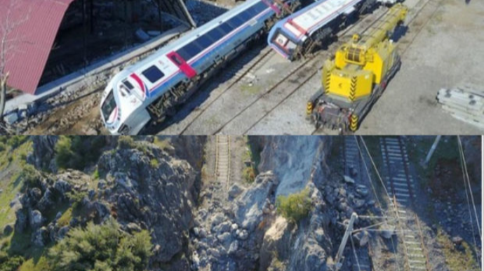 Qaziantepdə zəlzələ zamanı dağdan qopan qaya parçaları relslərə düşüb: 6 qatar aşıb - FOTO - VİDEO 