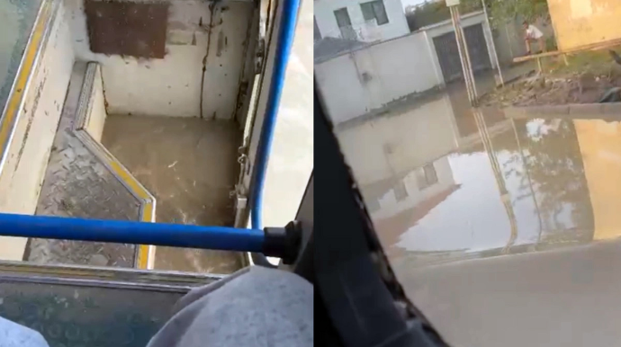 Bakıda bu yolla hərəkət edən avtobusların içinə su dolur - VİDEO 