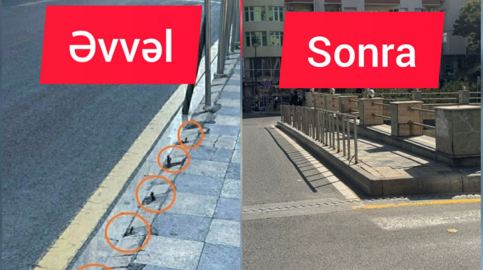 Bakıda yolun qırağında məhəccərlər qırılıb; qurumlardan REAKSİYA YOXDUR - FOTO 