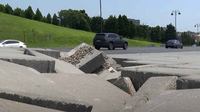 Bakıda təmir edilən yol yenidən ÇÖKDÜ  - VİDEO