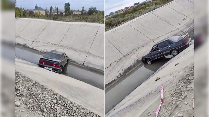 Xaçmazda içkili sürücü “VAZ”ı kanala aşırdı   - VİDEO
