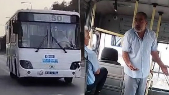 "50" nömrəli avtobusun sürücüsündən özbaşınalıq: "Nəğd pulun yoxdursa, düş aşağı" - VİDEO 