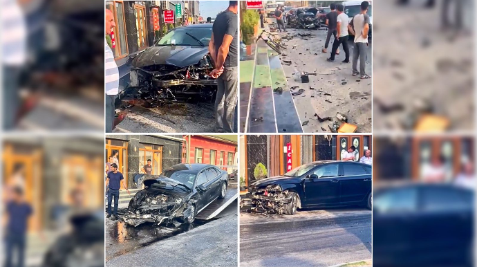 Mərdəkanda AĞIR QƏZA:  “Audi A8” ilə “Ford Fusion” tanınmaz hala düşdü  - VİDEO