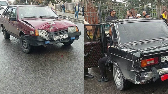 Gəncədə zəncirvarı qəza olub: iki maşın toqquşdu - FOTO
