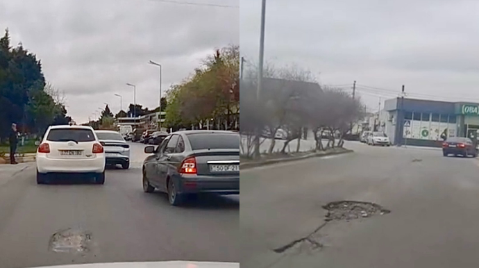 Sumqayıtda yolların acınacaqlı vəziyyəti: Sürücülər çuxurlar arasında “savaşır” - VİDEO