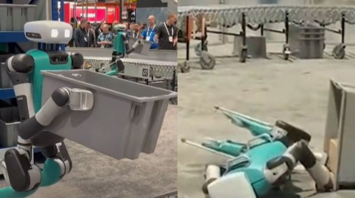 Bütün günü işləyən robot yorğunluqdan yerə yıxıldı - VİDEO 