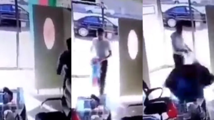 Azərbaycan bayrağına qarşı hörmətsizlik: Qoparıb kənara atdı - VİDEO