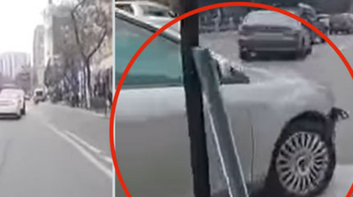 Avtobus zolağına çıxan motosiklet avtomobillə toqquşdu - ANBAAN VİDEO