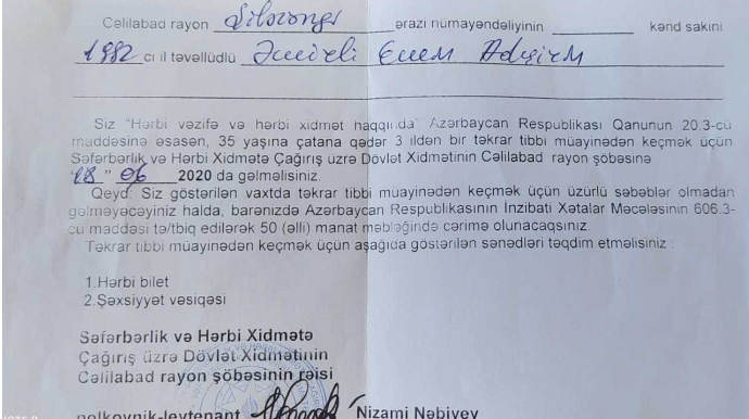 Azərbaycanda hərbi xidmət keçən gənc yenidən əsgərliyə çağırıldı - FOTO 