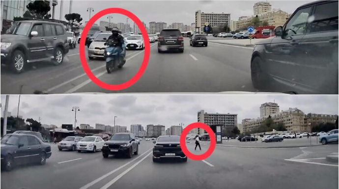 Qayda pozan kuryer və piyada sürücüləri təhlükə anlar yaşatdı - VİDEO 