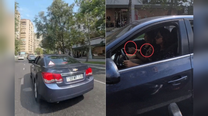 Maşın sürməyi öyrətmək adı ilə yola çıxıb telefonla oynadılar - VİDEO