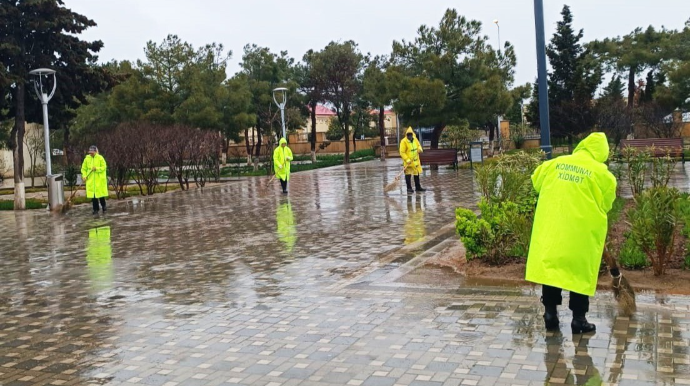 Pirallahıda intensiv yağışın fəsadları aradan qaldırılır - FOTOLAR 