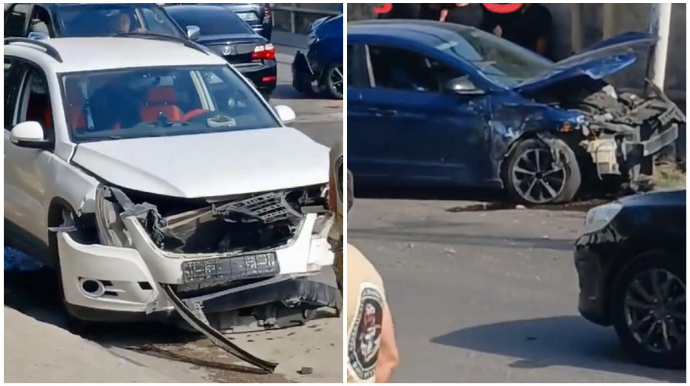 Maştağada sürücü öncə “Hyundai”ı vurdu, ardınca işıq dirəyinə çırpıldı - VİDEO