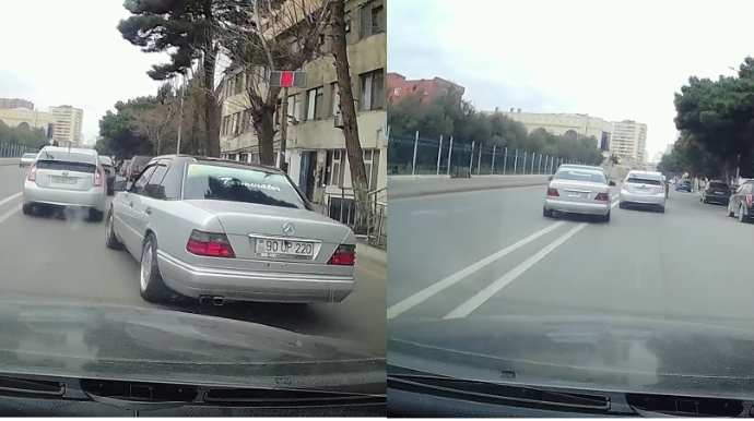 Bakıda qaydaları "çeynəyən" sürücü:  təhlükəli manevr, əks istiqamət  - VİDEO
