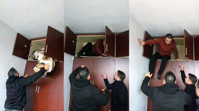 Polis axtarışda olan şəxsi qarderobda yorğana bükülmüş halda tapdı - VİDEO