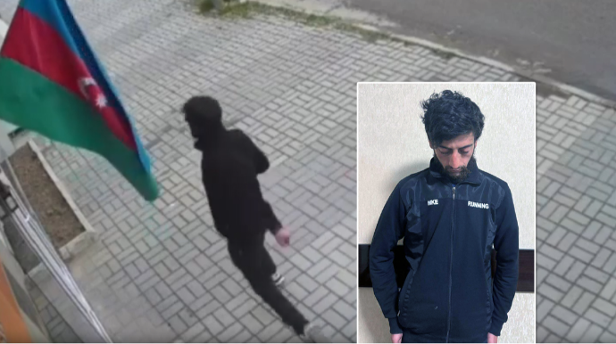 Bayrağa hörmətsizlik edən şəxs saxlanıldı – FOTO 