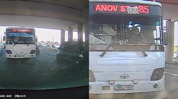 Telefonla danışan avtobus sürücüsü sərnişinlərin həyatını riskə atdı   - VİDEO