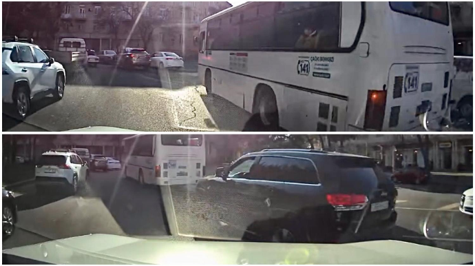 Tələsən sürücülər nişanlanma xəttinin tələbini pozub qəza şəraiti yaratdılar    - VİDEO