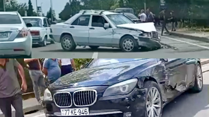 Sabirabadda qəza: “Mercedes” “BMW”yə çırpıldı, sürücüsü..   - VİDEO