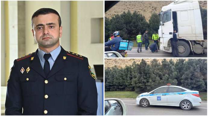 Dairəvi yolda yük maşınının qoşqusu arakəsmədə ilişib qaldı - FOTO-VİDEO - YENİLƏNİB