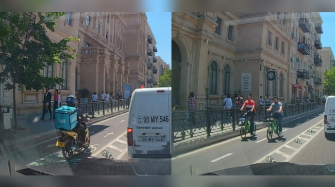 Velosiped zolağını "bazara" çevirən sürücülər: Biri yemək daşıyır, o biri əks yola çıxır - VİDEO