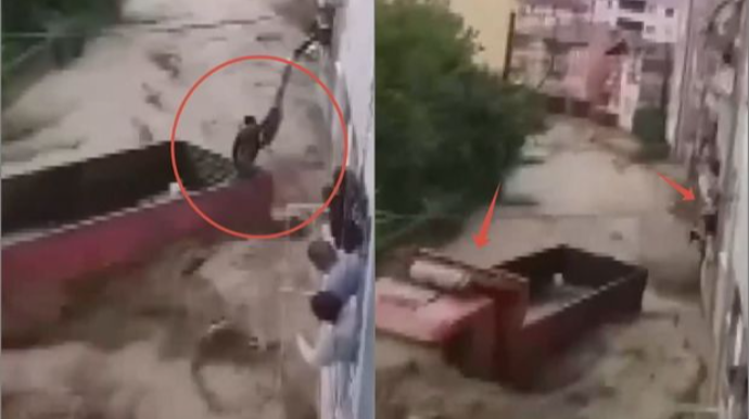 Ölümlə həyat arasında:  Gənc seldən son saniyədə xilas oldu - VİDEO 