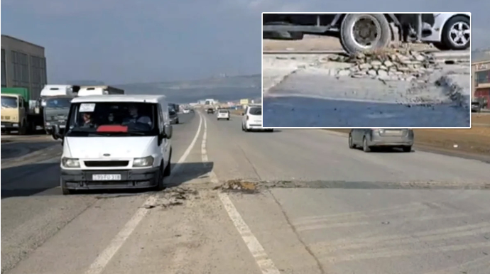 Sürücülərin kabusuna çevrilən yol - Maşınlara ciddi ziyan dəyir - FOTOLAR 