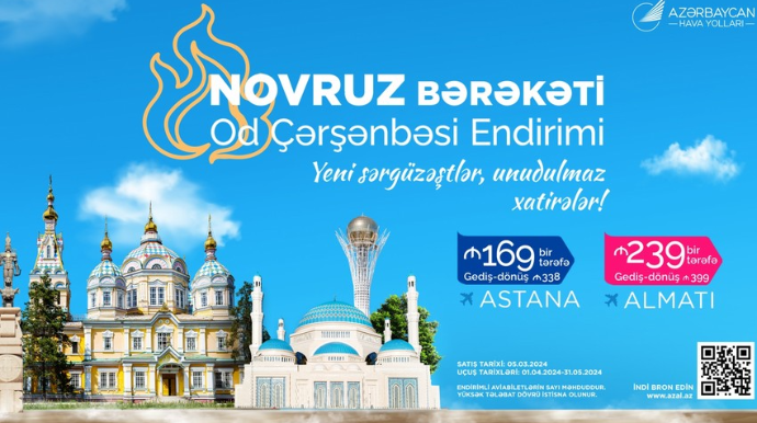 AZAL Od çərşənbəsində Almatı və Astanaya aviabiletlərə endirim təklif edir