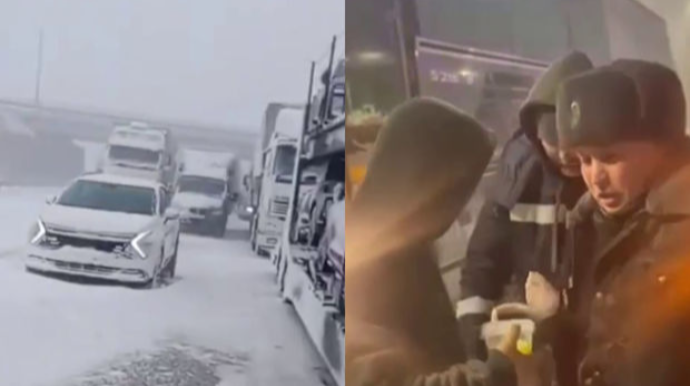 Qazaxıstanda üç mindən çox insan tıxacda qaldı - VİDEO