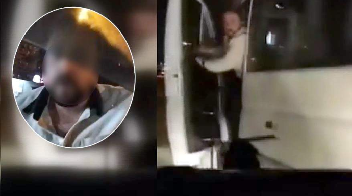 Sürücülər arasında yol üstündə dava düşdü - Başı ilə şüşəni sındırdı - VİDEO 