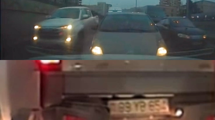 Sıxlıqda özünə yer tapa bilməyən sürücü avtomobilləri sıxışdırıb təhlükə yaratdı - VİDEO