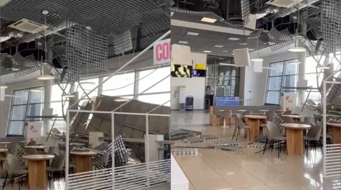 В российском аэропорту обрушился потолок   - ВИДЕО