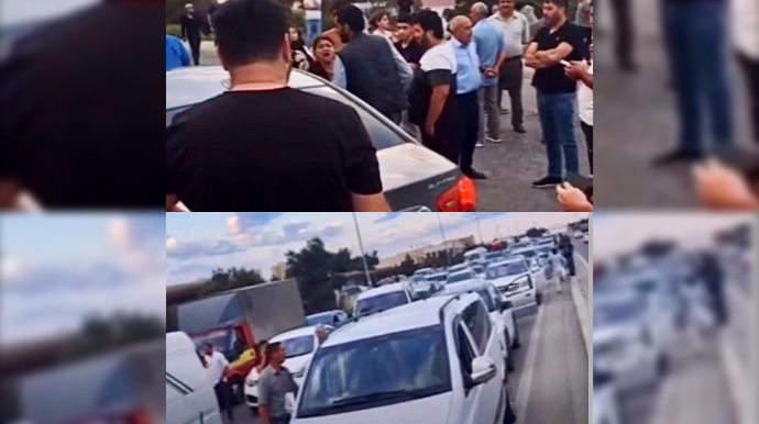 Qəsəbə sakinləri yolu bağladı, avtomobillər saatlarla tıxacda qaldı - VİDEO