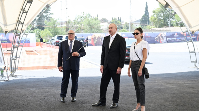 Prezident və xanımı Gəncədə təməlqoyma mərasimində - FOTO - YENİLƏNİB