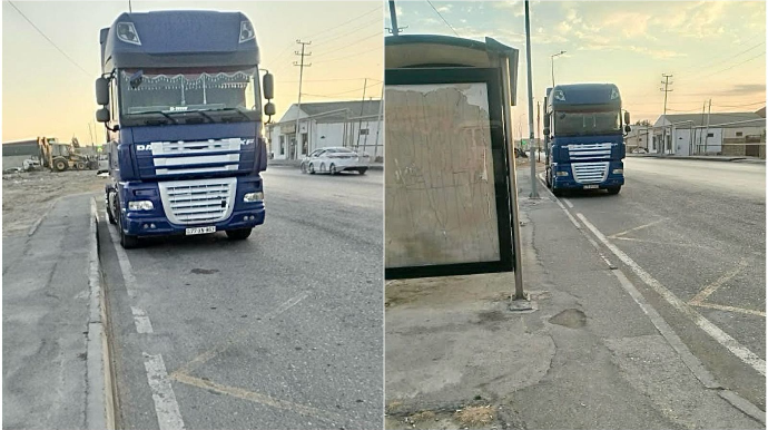 В Баладжары автобусную остановку превратили в зону парковки для грузовиков - ФОТО 