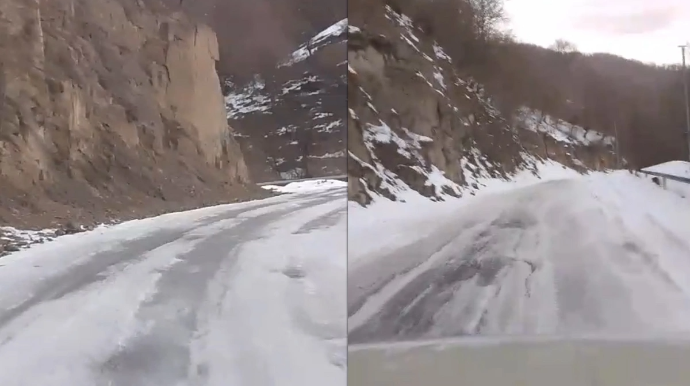 Buz bağlayan bu yol sürücülər üçün əsl tələyə çevrildi - VİDEO