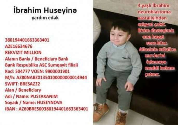 Xərçəngdən əziyyət çəkən 4 yaşlı İbrahimə YARDIM EDƏK
