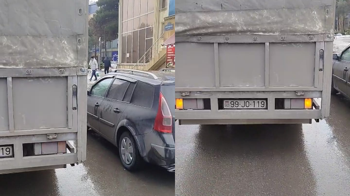 Yük maşınını 2-ci zolaqda saxlayıb hərəkətə mane oldu – 99-JO-119 - VİDEO