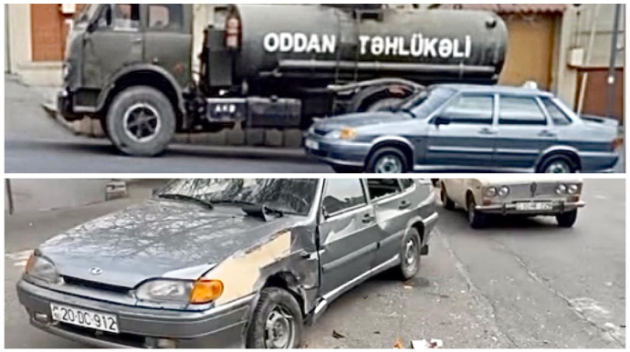 Əyləci tutmayan  yanacaq daşıyan maşın qəzaya səbəb oldu   - VİDEO