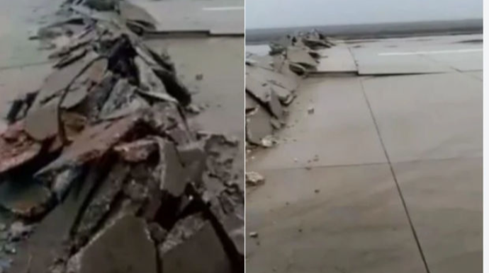 Hatay Hava Limanının uçuş-enmə zolağı zəlzələnin təsirindən kağız kimi qatlandı - VİDEO 