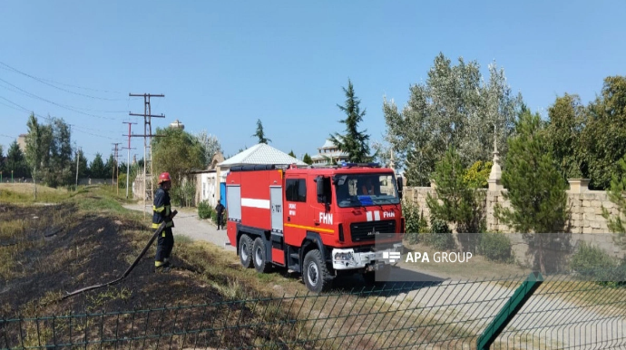 В Хачмазе близ Олимпийского спортивного комплекса вспыхнул пожар - ФОТО