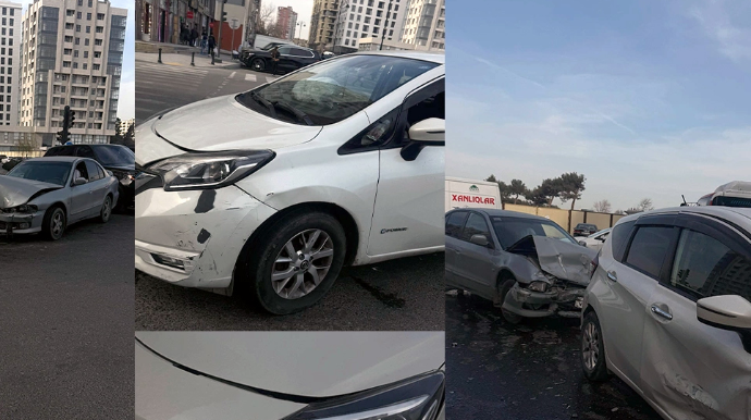 Bakıda dönmə əməliyyatı edən avtomobillər toqquşub - XƏSARƏT ALAN VAR - FOTO