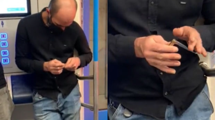 Əlində bıçaq olan şəxs Bakı metrosunda - VİDEO 