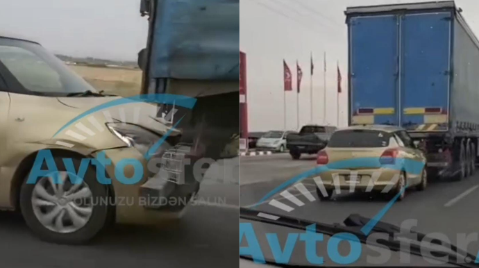 TIR-ın arxa buferinə ilişib uzun müddət yol getməli oldu – QEYRİ-ADİ QƏZA - VİDEO 