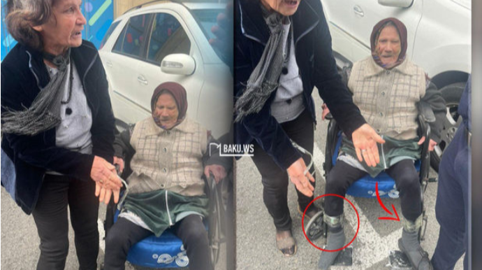 Bakıda qadın yaşlı anasını əlil arabasına bağlayaraq diləndirir? - FOTO
