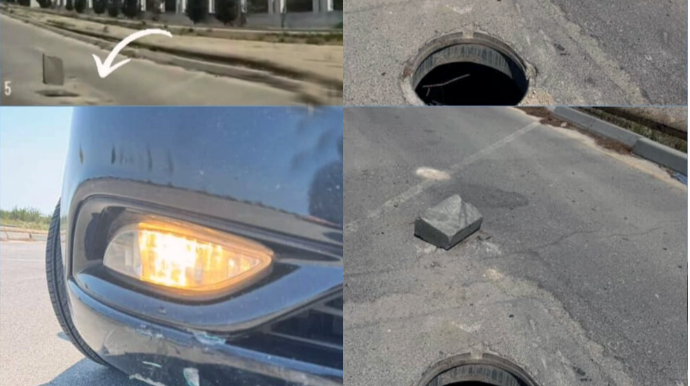 Bakıda yolda açıq qalan lükə görə avtomobilə zərər dəydi - VİDEO